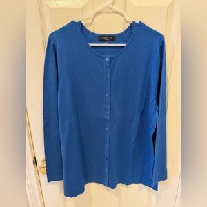 august silk Blue Button-Front Crewneck Cardigan